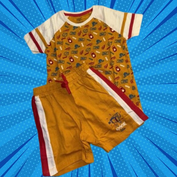 Boys Orange Cartoon Print T-Shirt and Shorts Set NWT - Picture 2 of 4